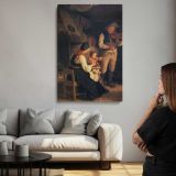 Family beside a Hearth canvas print, room display