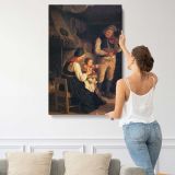 Family beside a Hearth canvas print, displayed on a wall