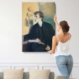 Woman Holding an Open Book canvas print, displayed on a wall