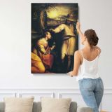 Classical Figures beside a Fountain canvas print, displayed on a wall