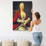 Seated Woman in a Red Velvet Gown canvas print, displayed on a wall