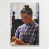 Girl Sewing beside a Window canvas print, front view