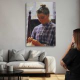 Girl Sewing beside a Window canvas print, room display