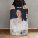 Woman in a White Blouse canvas print, held for scale