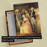 Gathering around a Seated Woman canvas print, front and back view
