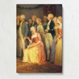 Gathering around a Seated Woman canvas print, front view