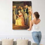 Gathering around a Seated Woman canvas print, displayed on a wall