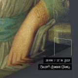 Young Woman beside a Green Curtain canvas print, canvas edge detail