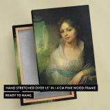 Young Woman beside a Green Curtain canvas print, front and back view