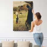 Woman and Child in a Summer Meadow canvas print, displayed on a wall