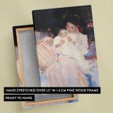 Mother Holding a Baby in a Pink Dress canvas print, front and back view