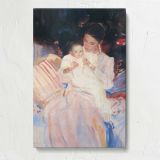 Mother Holding a Baby in a Pink Dress canvas print, front view