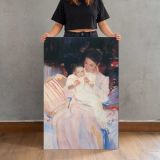 Mother Holding a Baby in a Pink Dress canvas print, held for scale