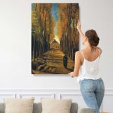 Tree-Lined Avenue in Autumn by Vincent Van Gogh canvas print, displayed on a wall
