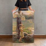 Woman and Children in a Meadow by Daniel Gerhartz canvas print, held for scale