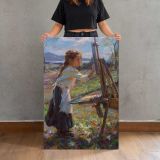 Young Artist Painting Outdoors by Daniel Gerhartz canvas print, held for scale