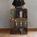 Church Aisle with Stained Glass Windows by Daniel Gerhartz canvas print, held for scale