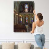 Church Aisle with Stained Glass Windows by Daniel Gerhartz canvas print, displayed on a wall