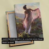 Woman Holding Pink Fabric in a Landscape by Daniel Gerhartz canvas print, front and back view