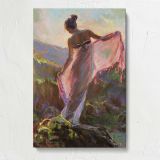 Woman Holding Pink Fabric in a Landscape by Daniel Gerhartz canvas print, front view