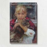 Elaina Holding a Cat by Daniel Gerhartz canvas print, front view