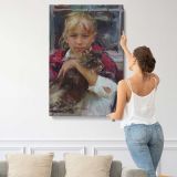 Elaina Holding a Cat by Daniel Gerhartz canvas print, displayed on a wall