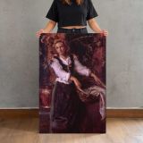 Woman beside a Red Curtain by Daniel Gerhartz canvas print, held for scale