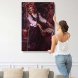 Woman beside a Red Curtain by Daniel Gerhartz canvas print, displayed on a wall