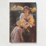 Seated Woman with Yellow Flowers by Daniel Gerhartz canvas print, front view
