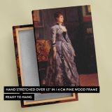 Portrait of a woman in blue by Alfred Stevens canvas print, front and back view