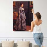 Portrait of a woman in blue by Alfred Stevens canvas print, displayed on a wall
