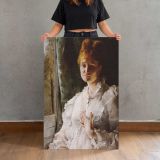 Portrait of a Woman in White by Alfred Stevens canvas print, held for scale