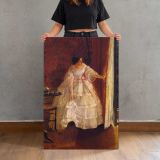 Lady at a Window Feeding Birds by Alfred Stevens canvas print, held for scale