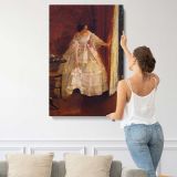 Lady at a Window Feeding Birds by Alfred Stevens canvas print, displayed on a wall