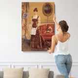 Le Femme a la Harpe by Alfred Stevens canvas print, displayed on a wall