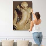 The Kiss detail from behind by Auguste Rodin canvas print, displayed on a wall