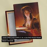The Oriental Woman in a Golden Headscarf canvas print, front and back view