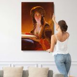 The Oriental Woman in a Golden Headscarf canvas print, displayed on a wall