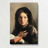 Pensive Woman Holding a Book canvas print, front view