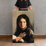 Pensive Woman Holding a Book canvas print, held for scale