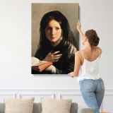 Pensive Woman Holding a Book canvas print, displayed on a wall