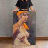 Amanda with a Yellow Headband by Aaron Coberly canvas print, held for scale