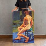 Seated Nude Back Study by Aaron Coberly canvas print, held for scale