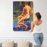 Seated Nude Back Study by Aaron Coberly canvas print, displayed on a wall