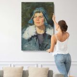 Portrait in a Blue Hat by Aaron Coberly canvas print, displayed on a wall
