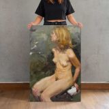 Seated Figure Study of Cathleen by Aaron Coberly canvas print, held for scale