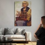 Tweet Tweet Woman Holding a Birdcage by Aaron Coberly canvas print, room display