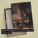 Men Gathered in a Rustic Inn by Adriaen van Ostade canvas print, front and back view