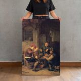 Men Gathered in a Rustic Inn by Adriaen van Ostade canvas print, held for scale