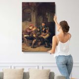 Men Gathered in a Rustic Inn by Adriaen van Ostade canvas print, displayed on a wall